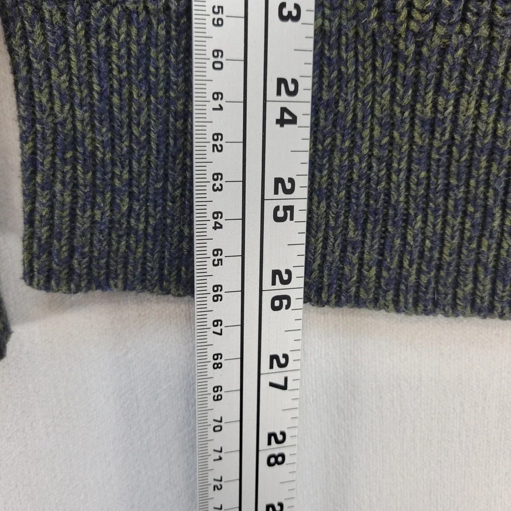 J.Crew Sweater Mens XS Green Blue Marled Shaker Stitch Cotton Chunky Knit Raglan